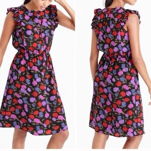 EUC J. Crew Silk Dress - Black with Red and Purple Floral - size 2